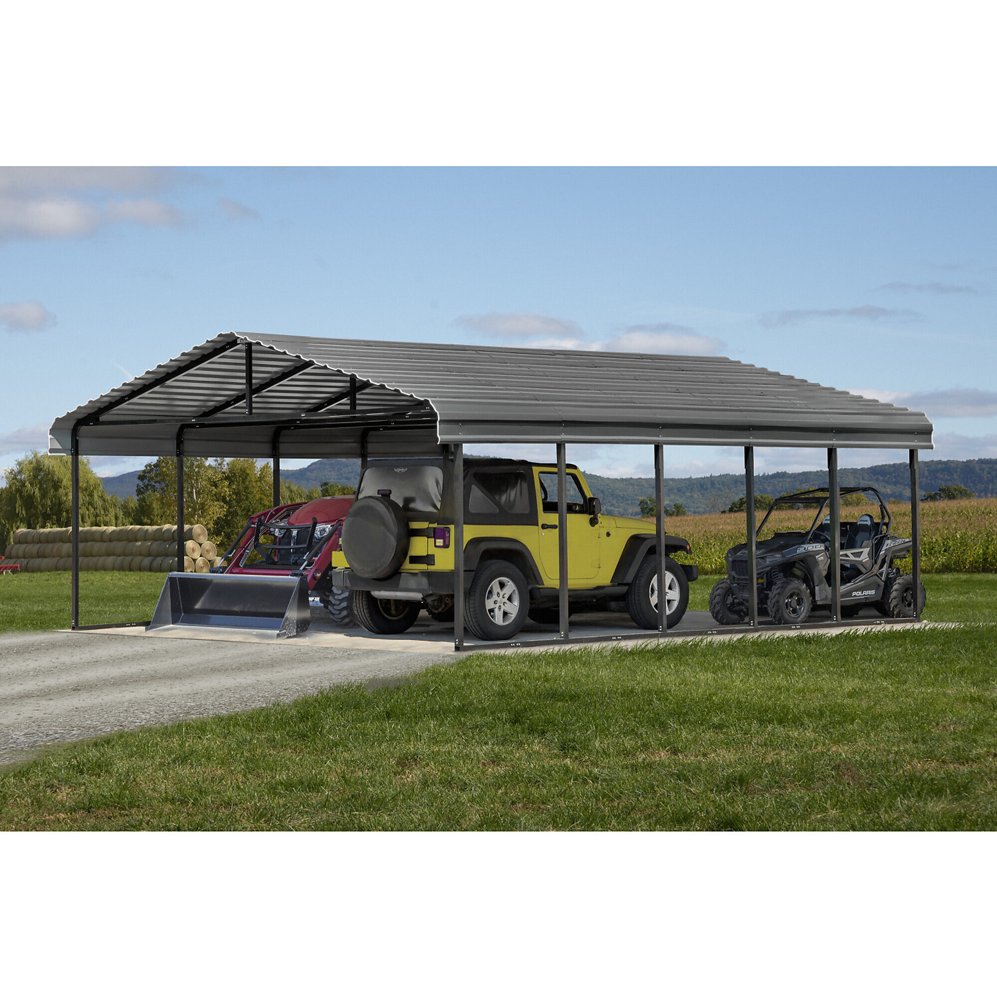 Arrow, Arrow Carports Galvanized Steel Carport, with 2-Si, Width 243 in, Height 118 in, Cover Material Steel, Model# CPHC202407